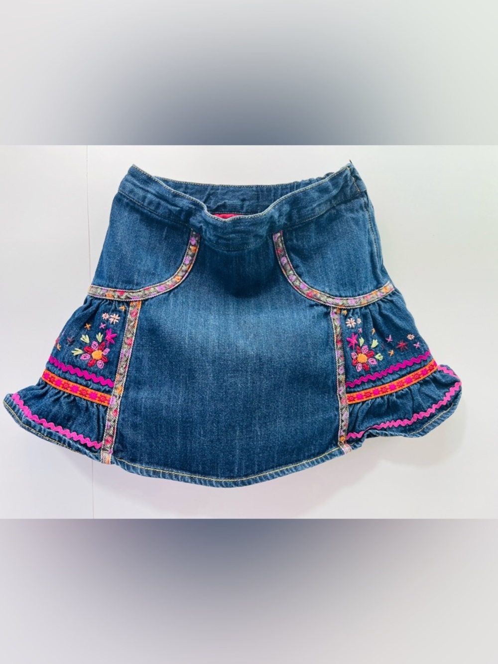 Gymboree Denim Skirt with Pink & Multicolor Embroidery - Picture 2 of 11